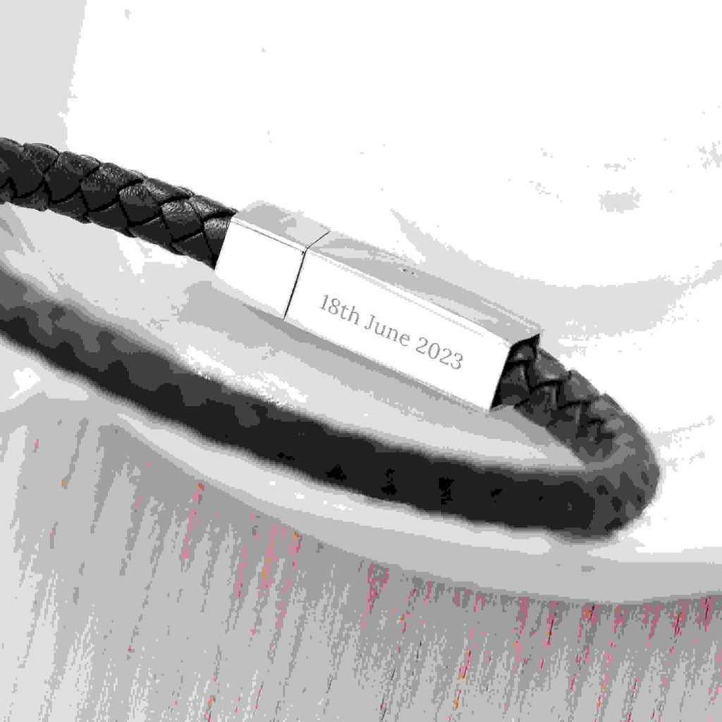 Personalised Men's Leather Infinity Bracelet With Tube Clasp