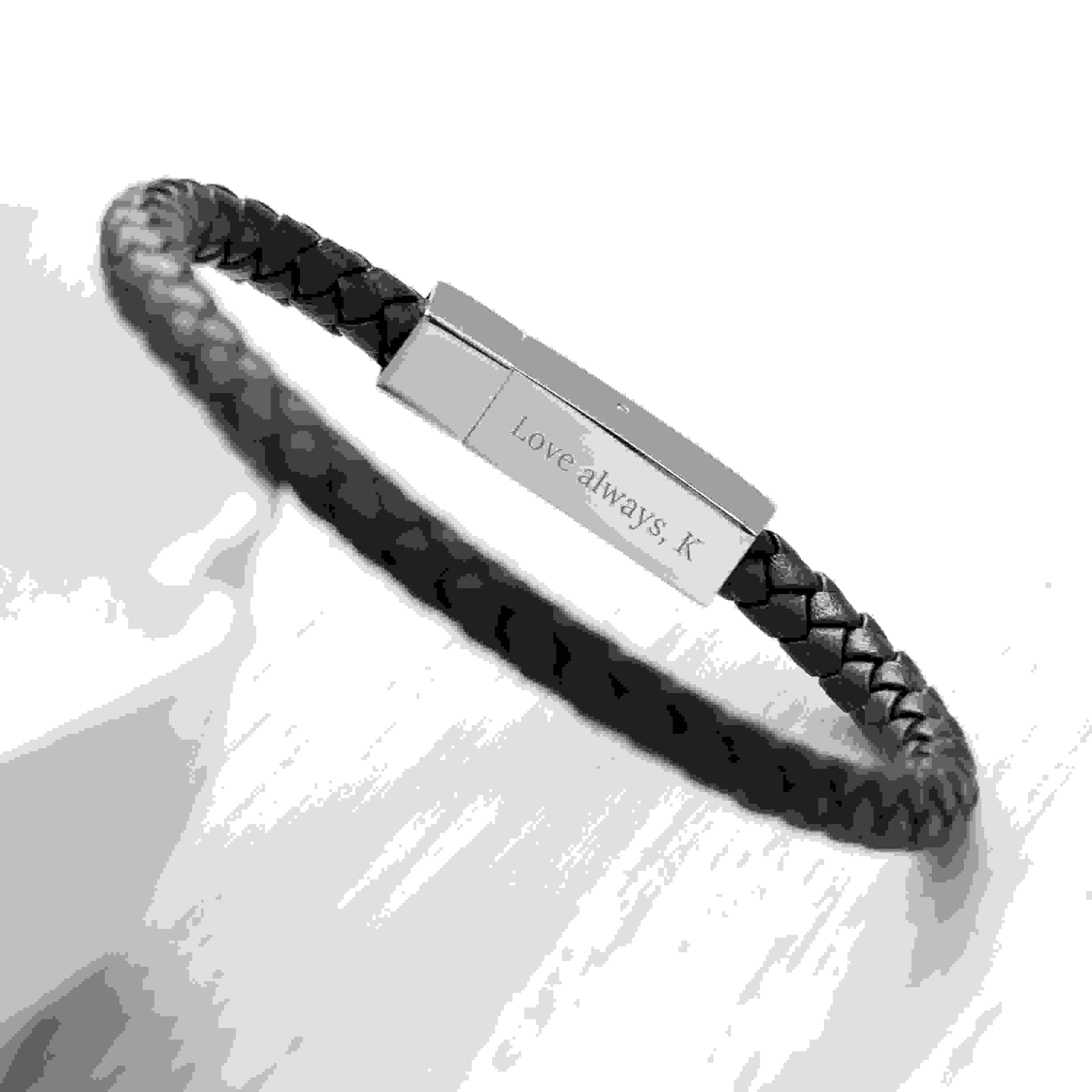 Personalised Men's Leather Infinity Bracelet With Tube Clasp