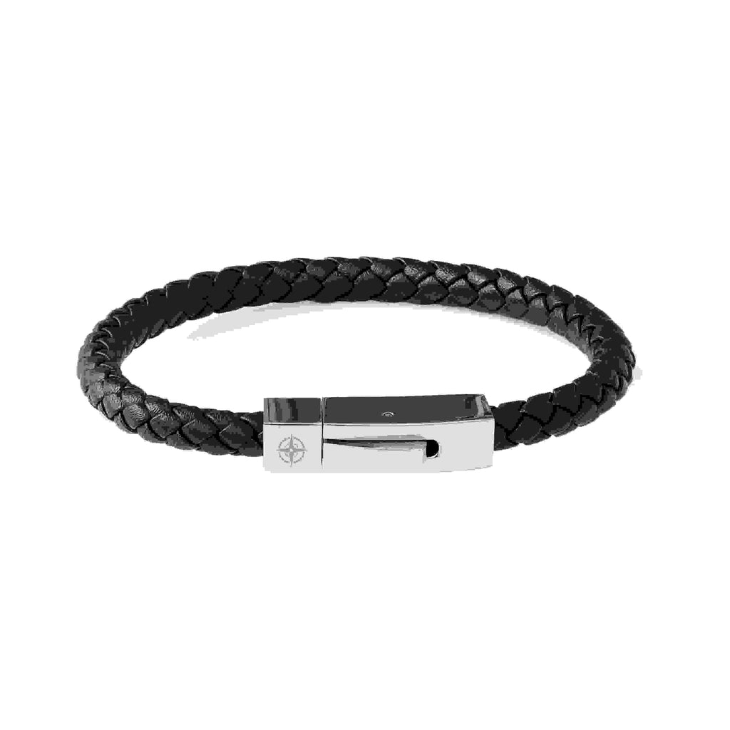 Personalised Men's Leather Travel Compass Bracelet With Tube Clasp