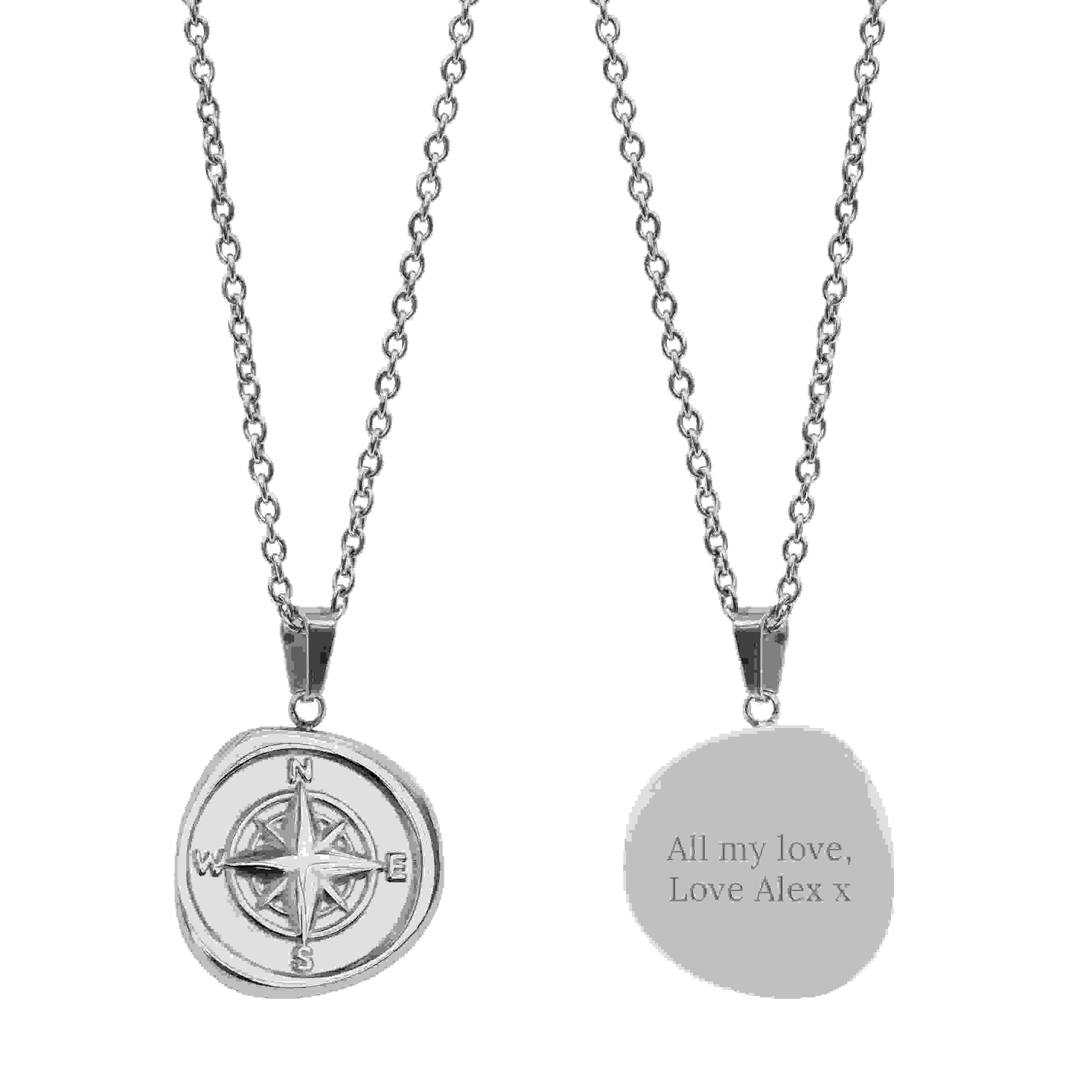 Personalised Men's Compass Amulet Necklace