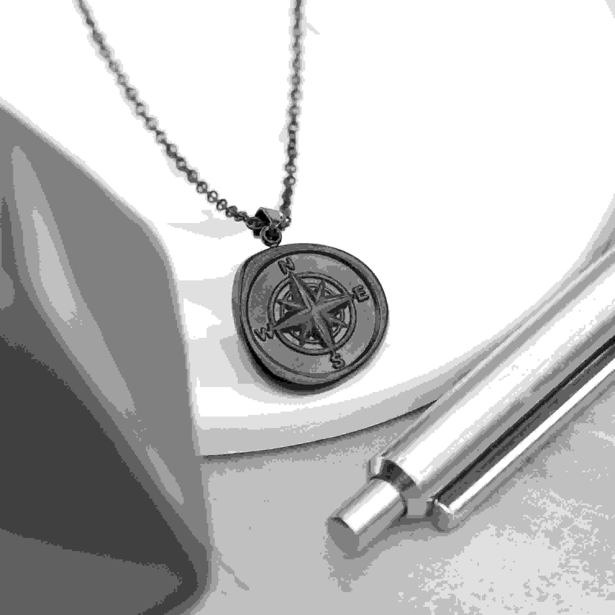 Personalised Men's Compass Amulet Necklace
