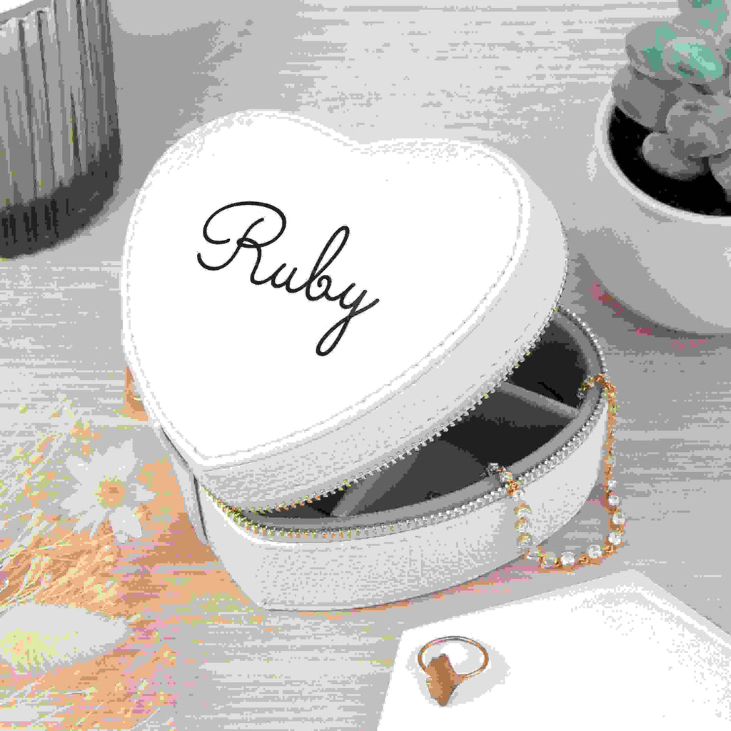 Personalised White Heart Jewellery Case