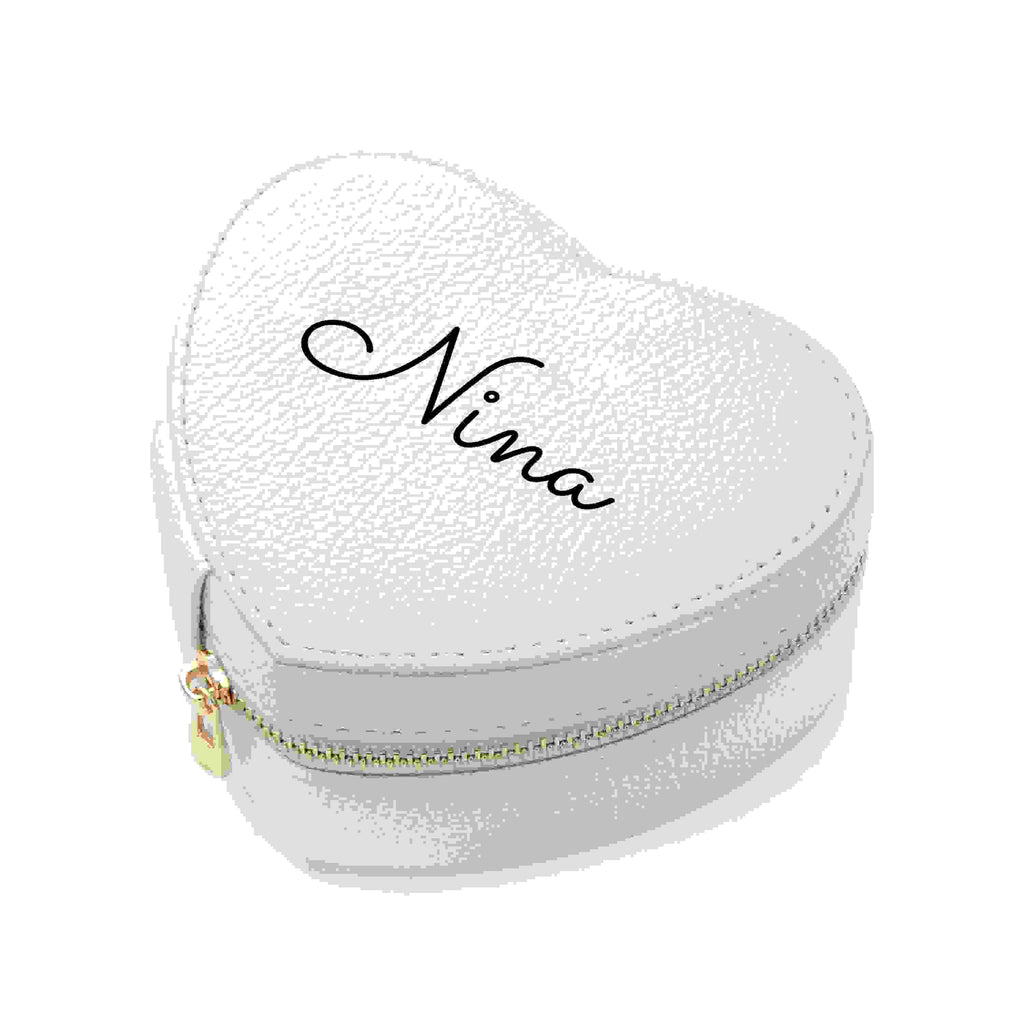Personalised White Heart Jewellery Case