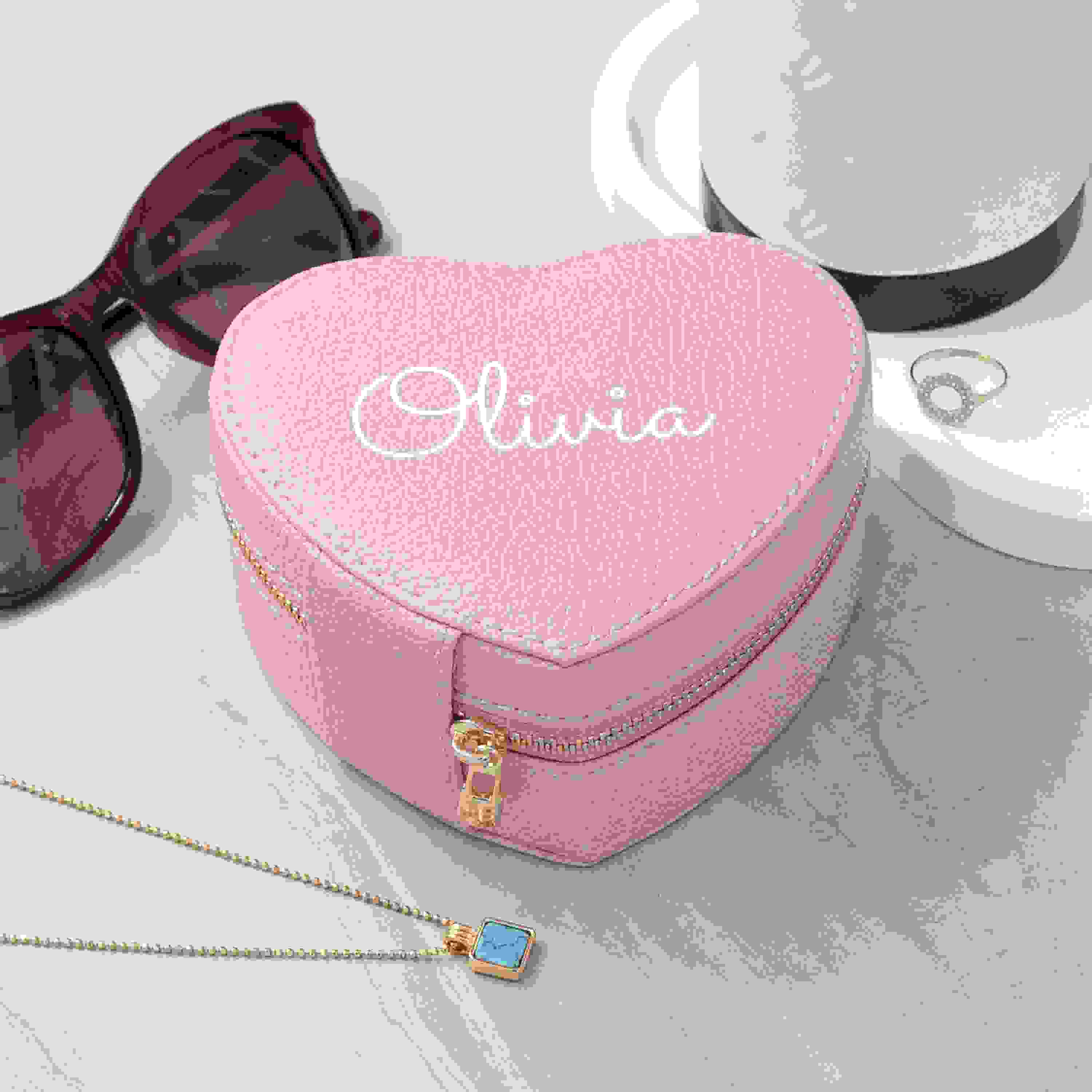 Personalised Pink Heart Jewellery Case
