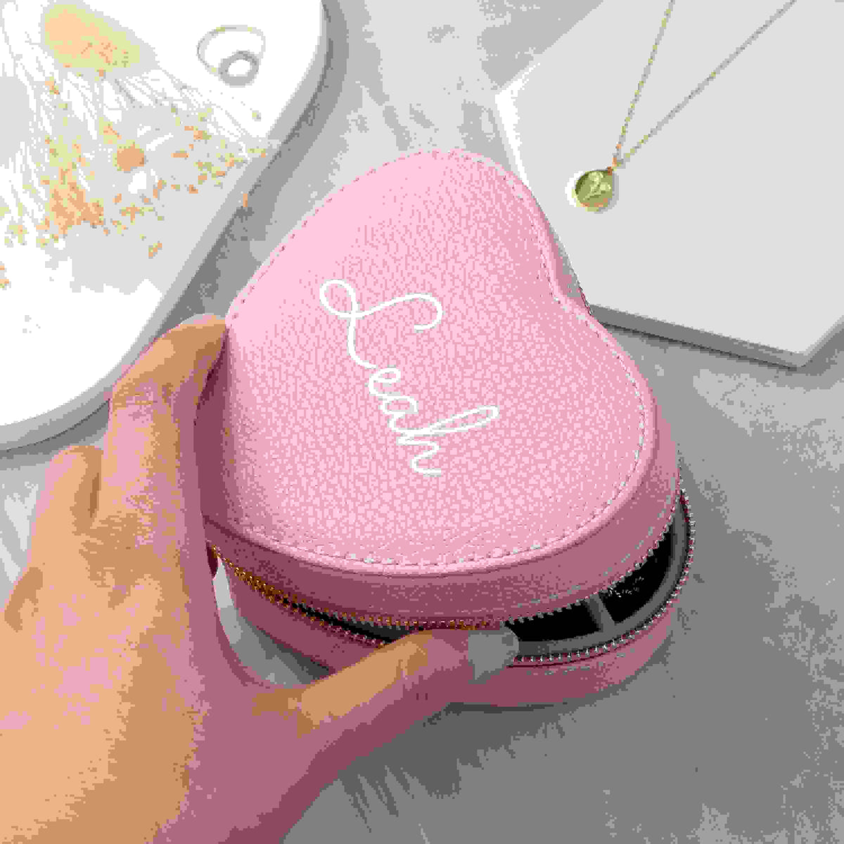 Personalised Pink Heart Jewellery Case