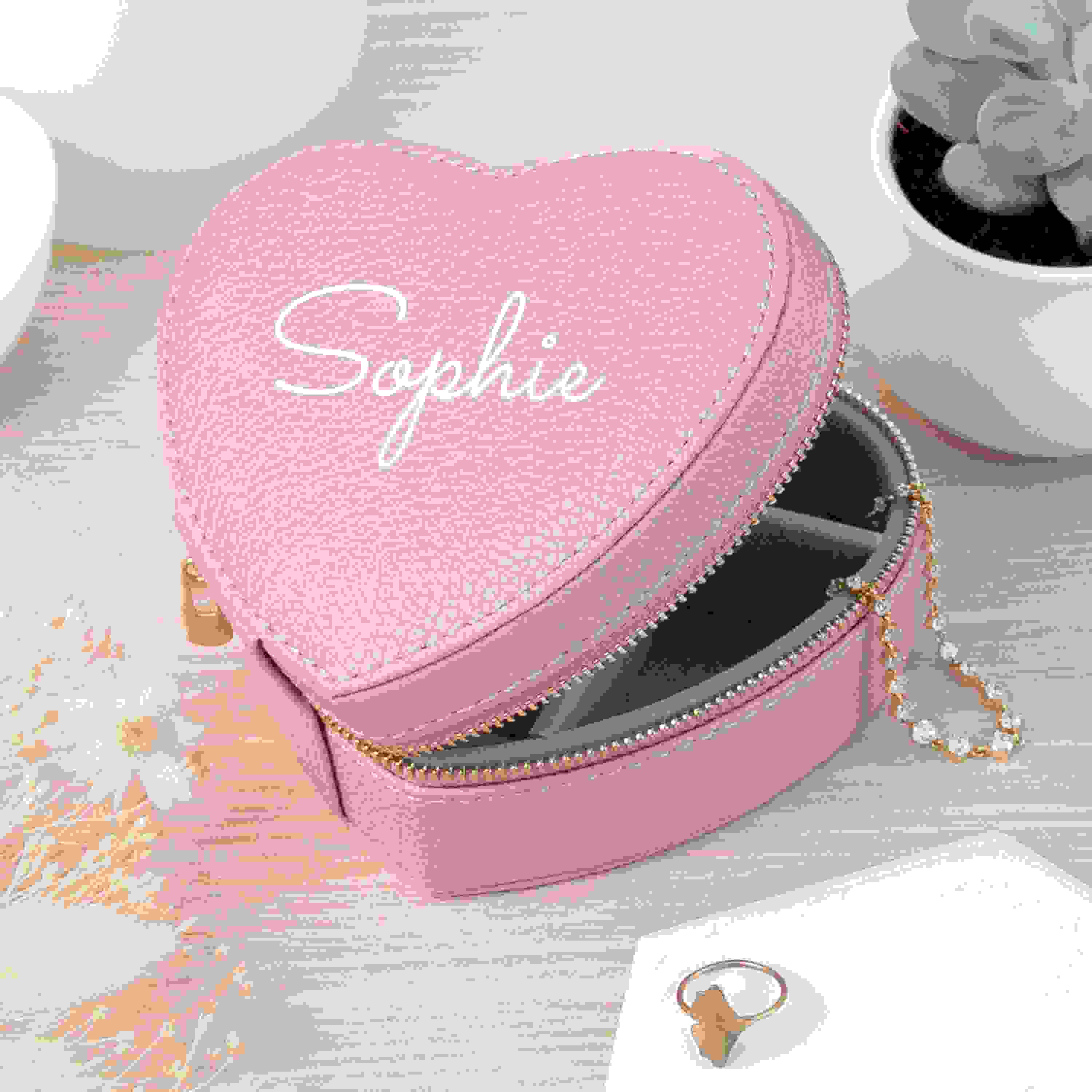 Personalised Pink Heart Jewellery Case
