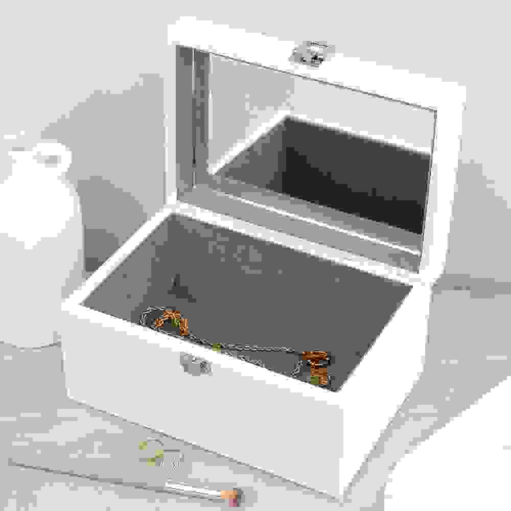Personalised Contemporary White Mirrored Jewellery Box