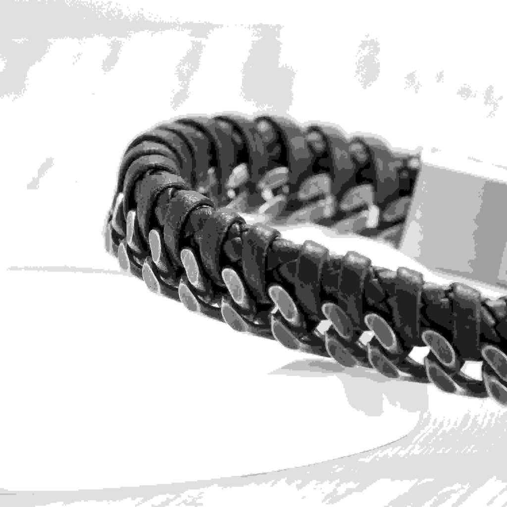 Personalised Men's Woven Leather and Stainless Steel Bracelet
