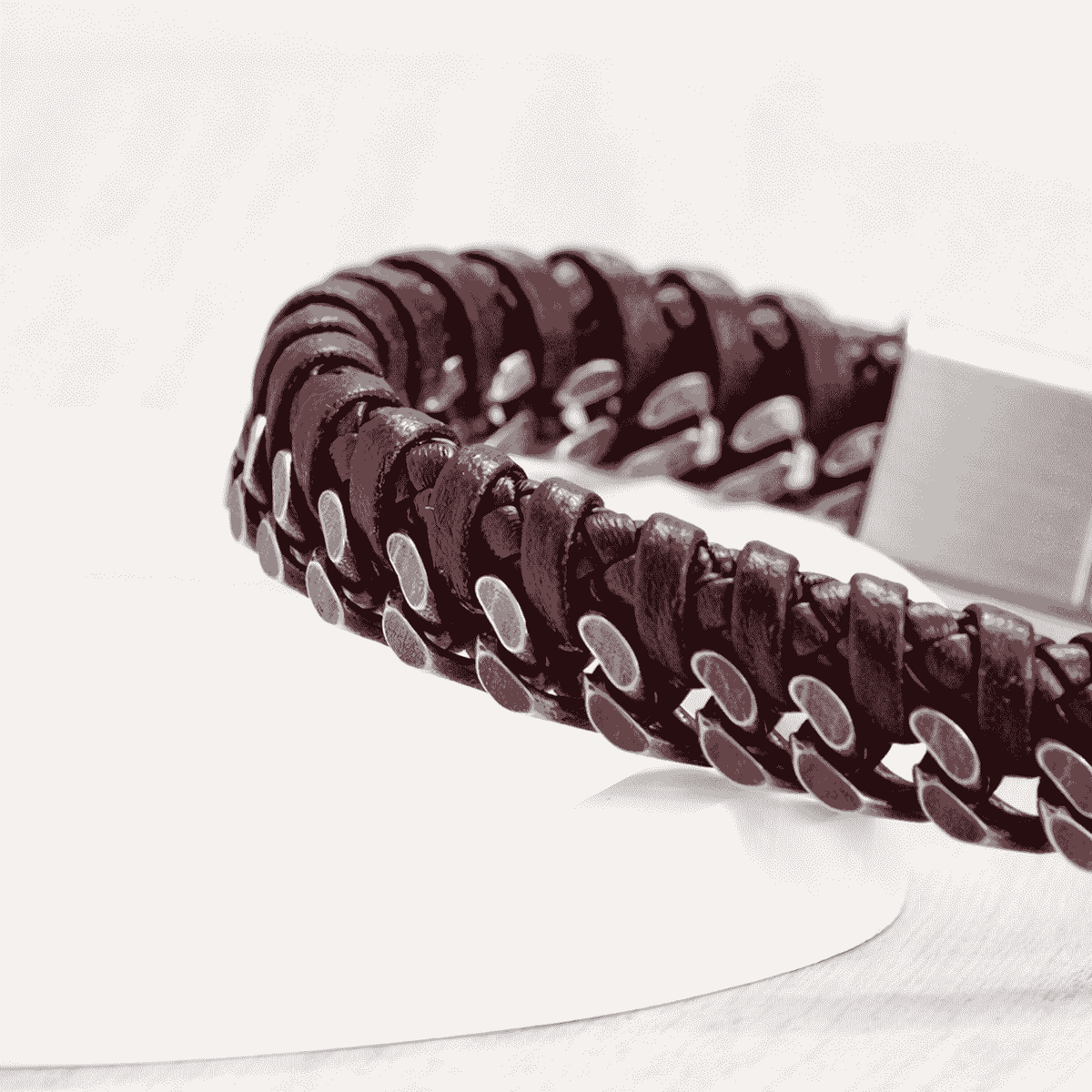 Personalised Men's Woven Leather and Stainless Steel Bracelet