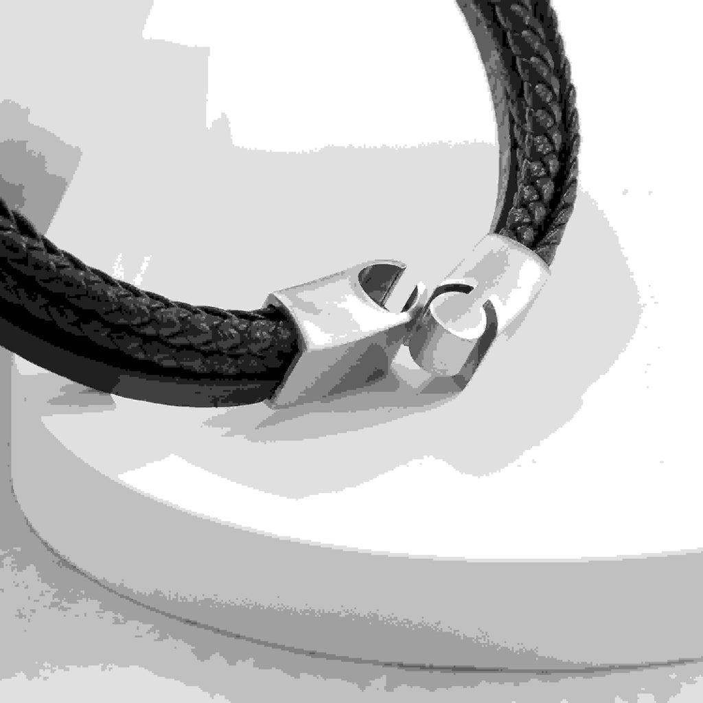 Personalised Men's Stacked Leather Skull Bracelet