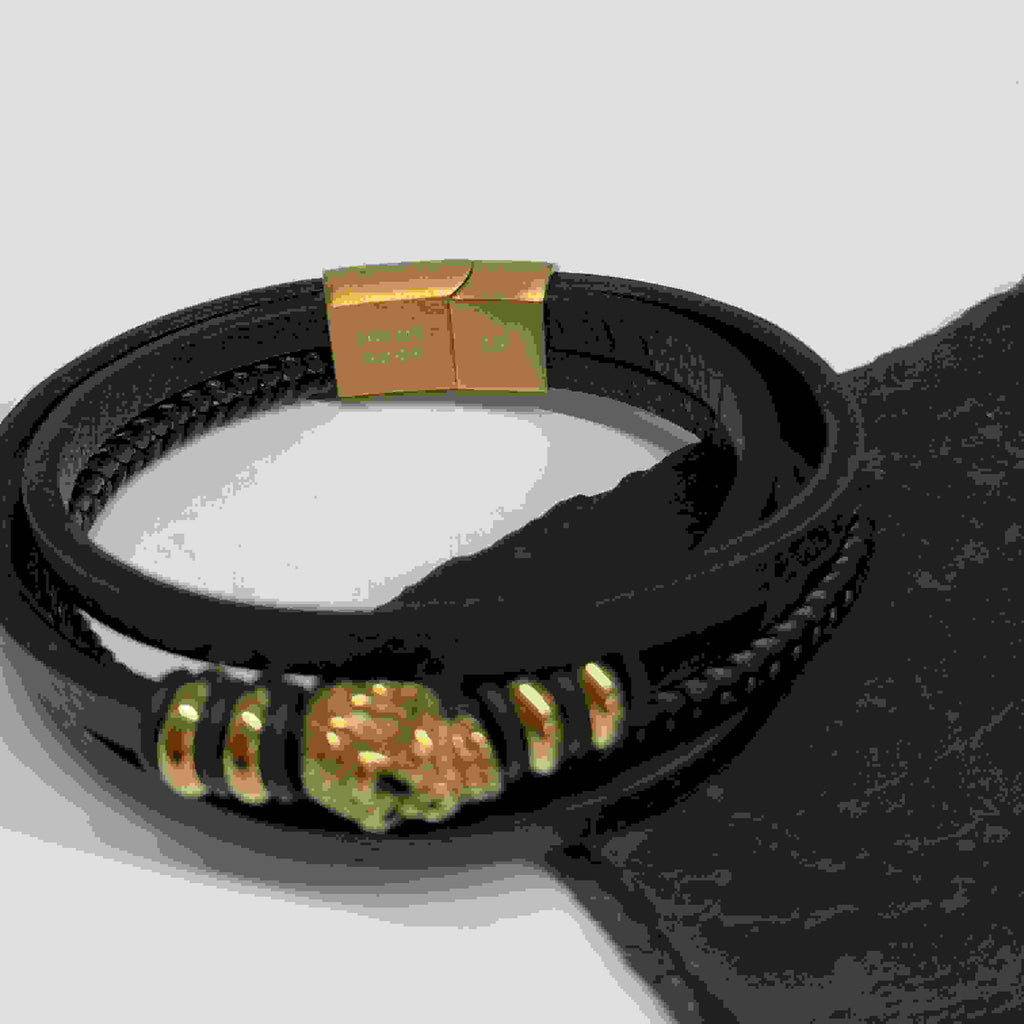 Personalised Men's Stacked Leather Skull Bracelet