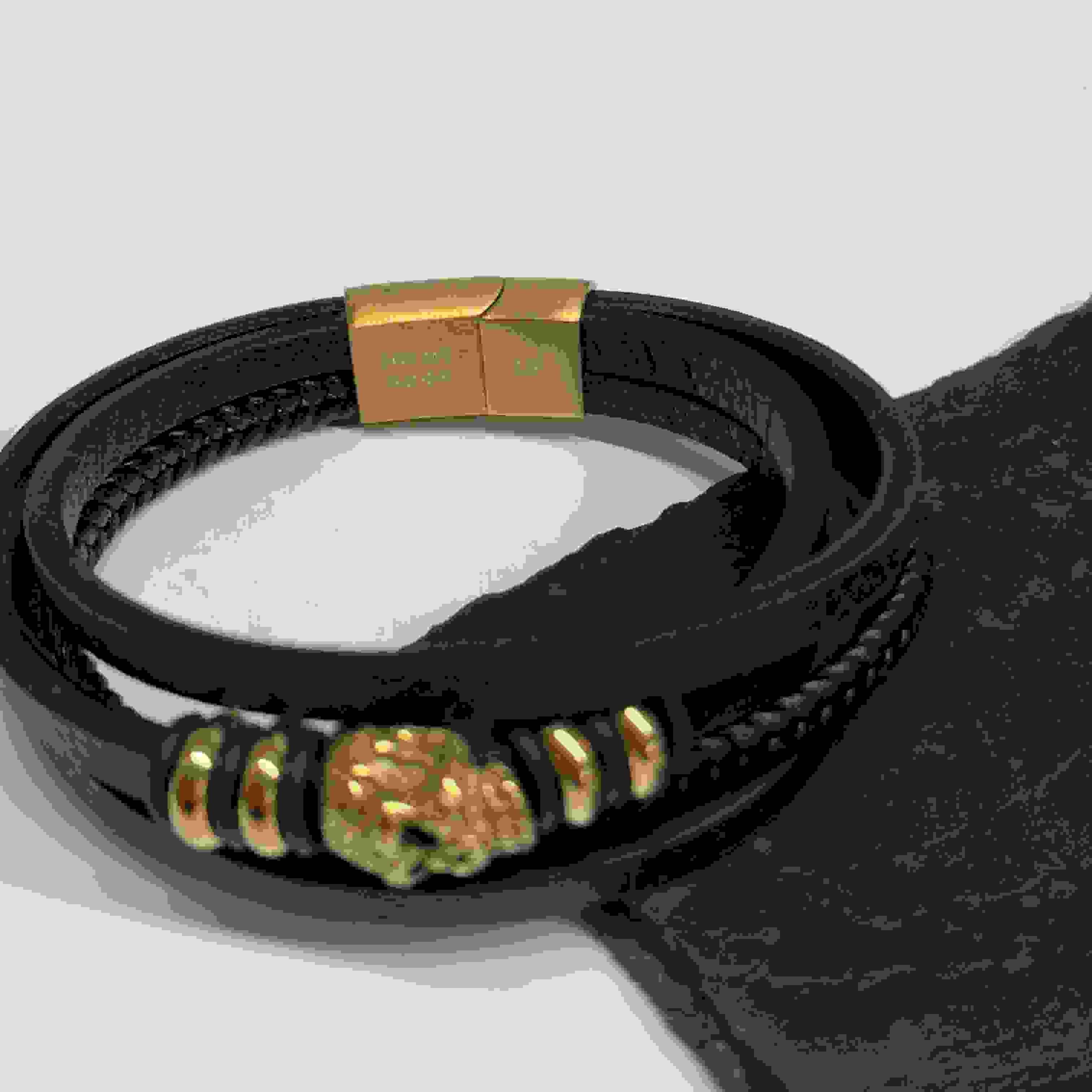 Personalised Men's Stacked Leather Skull Bracelet