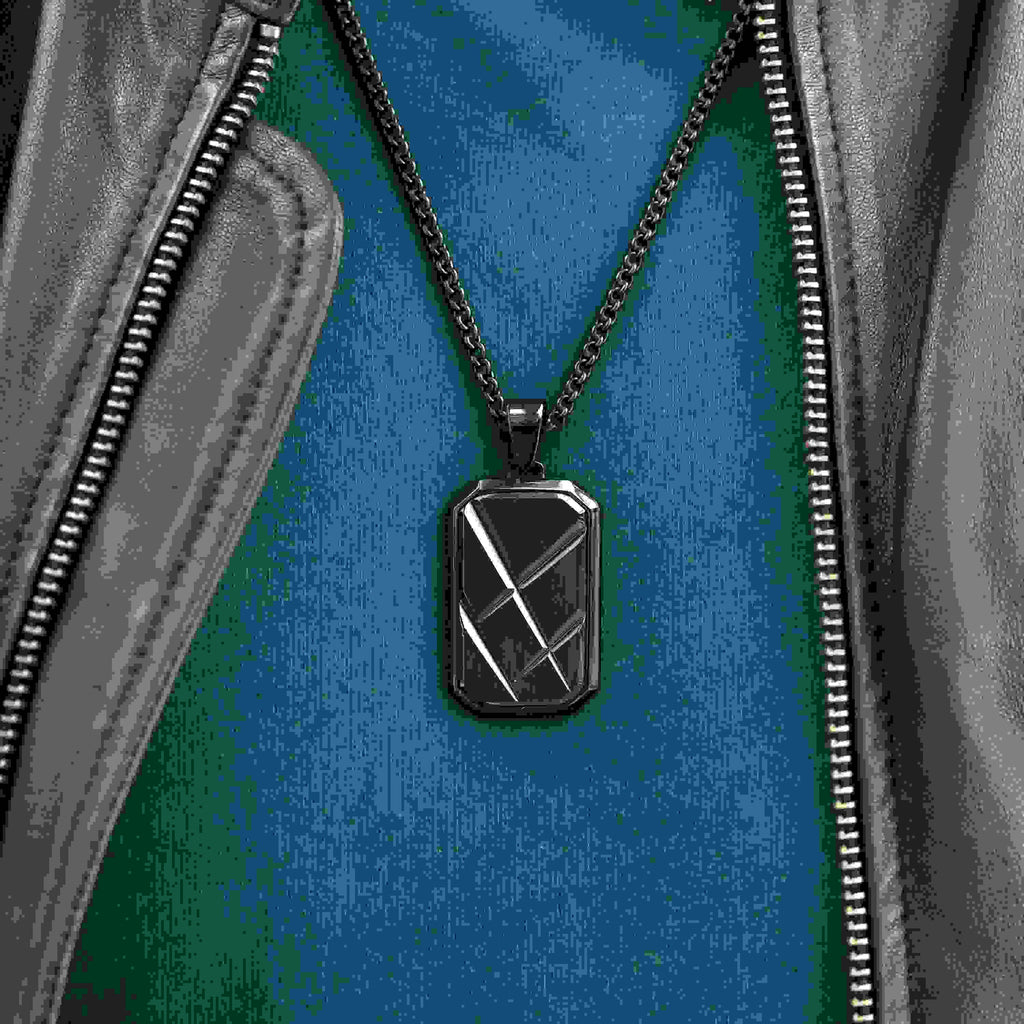 Personalised Men’s Contemporary Black Dog Tag Necklace