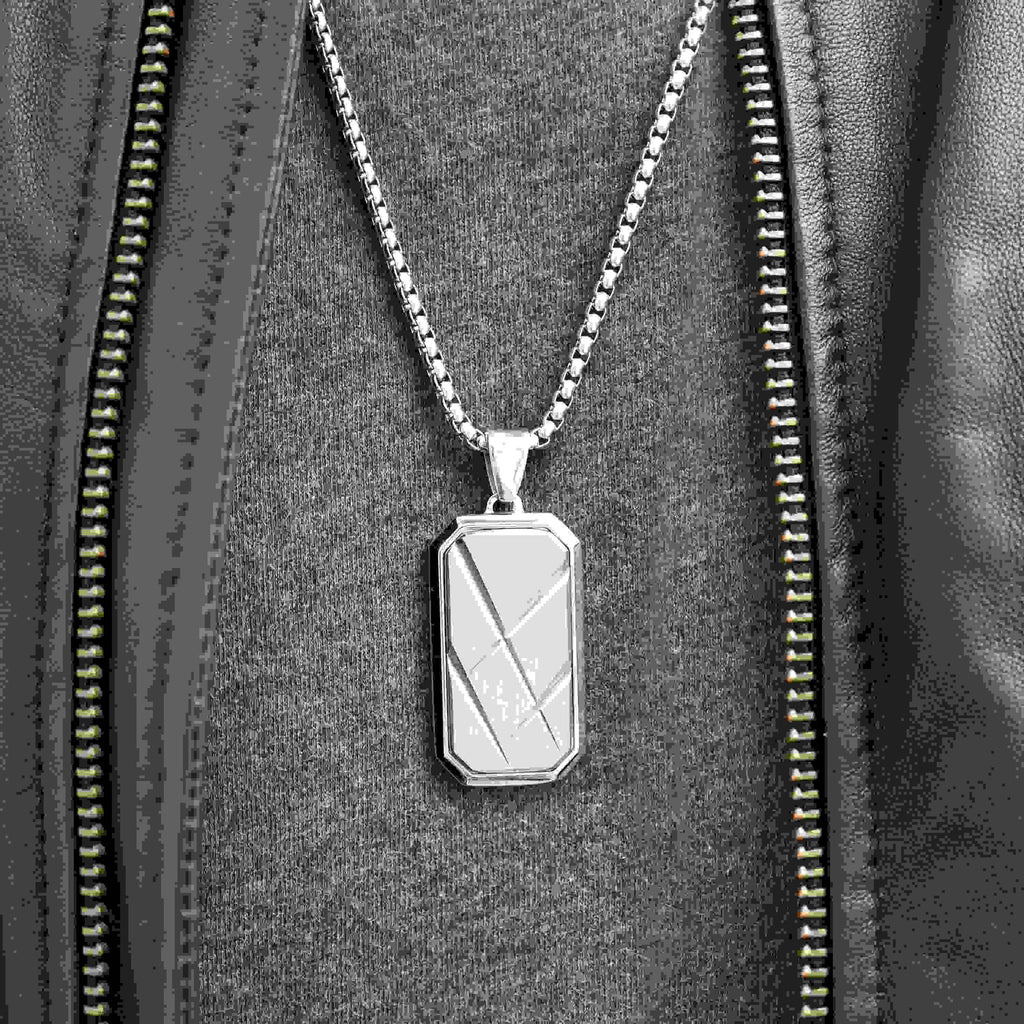 Personalised Men’s Contemporary Silver Dog Tag Necklace