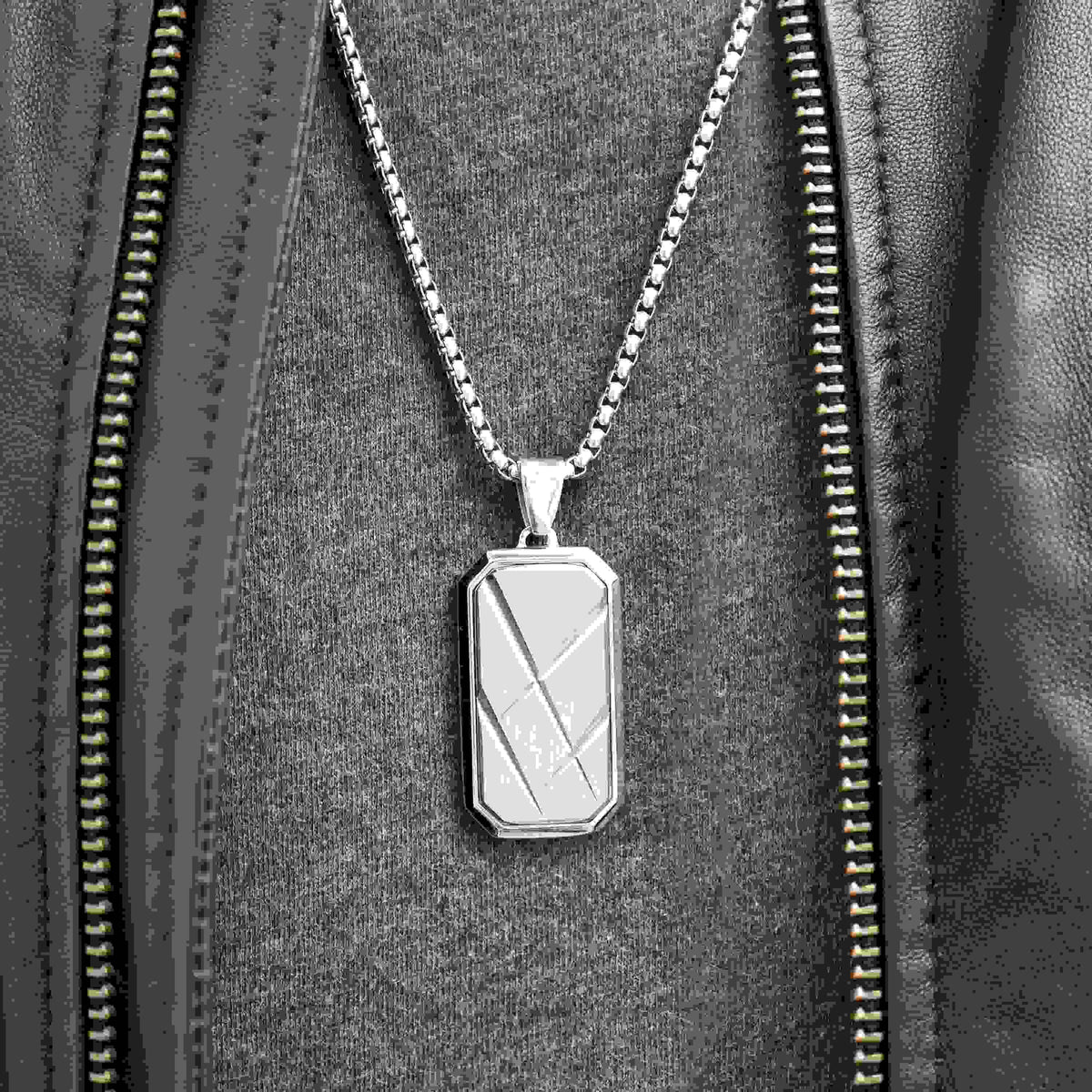 Personalised Men’s Contemporary Silver Dog Tag Necklace