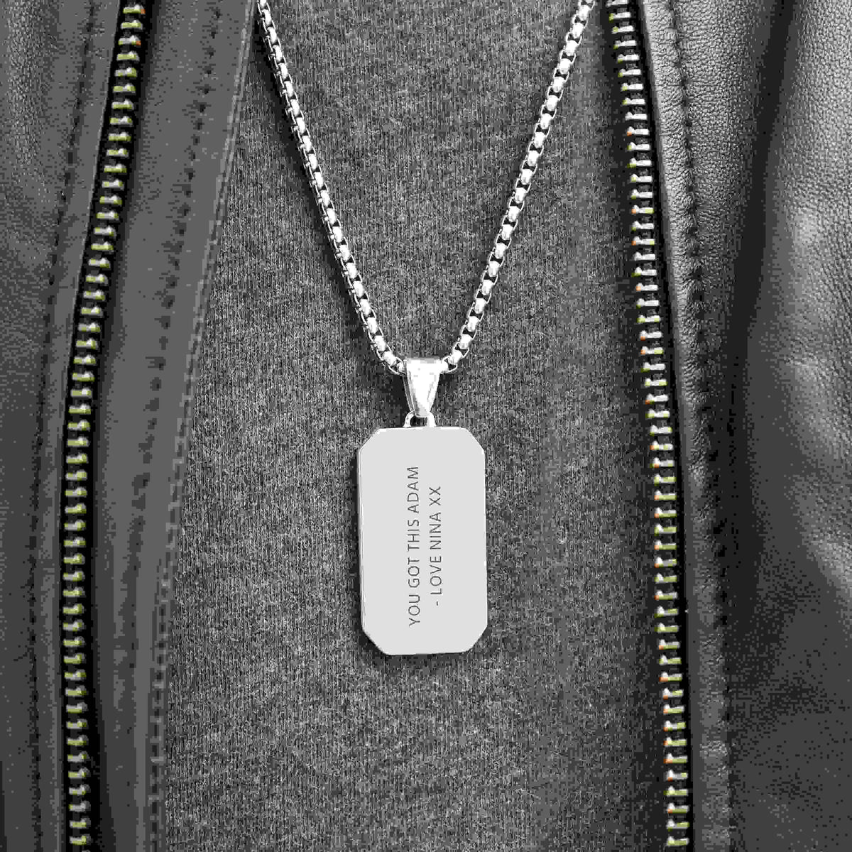 Personalised Men’s Contemporary Silver Dog Tag Necklace