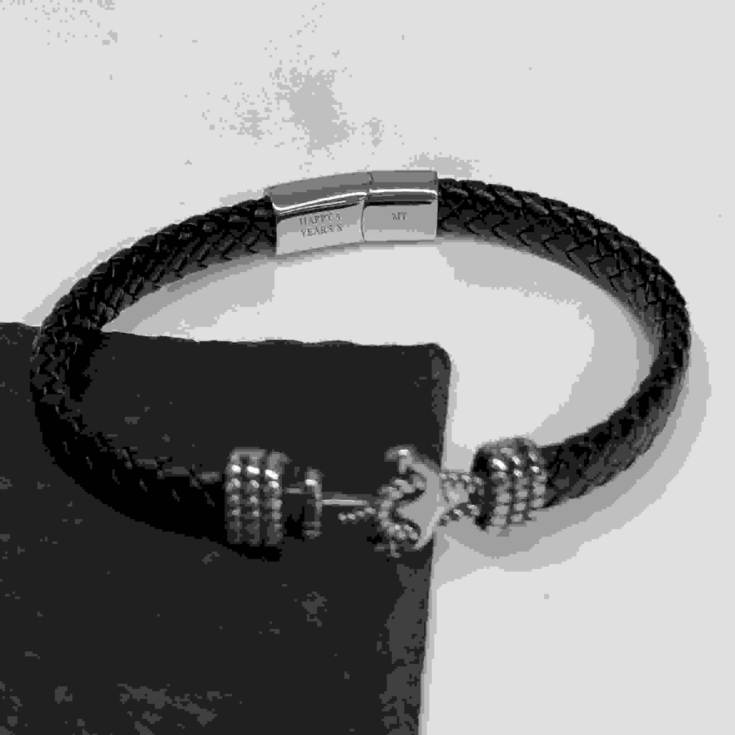 Personalised Men's Woven Leather Anchor Bracelet