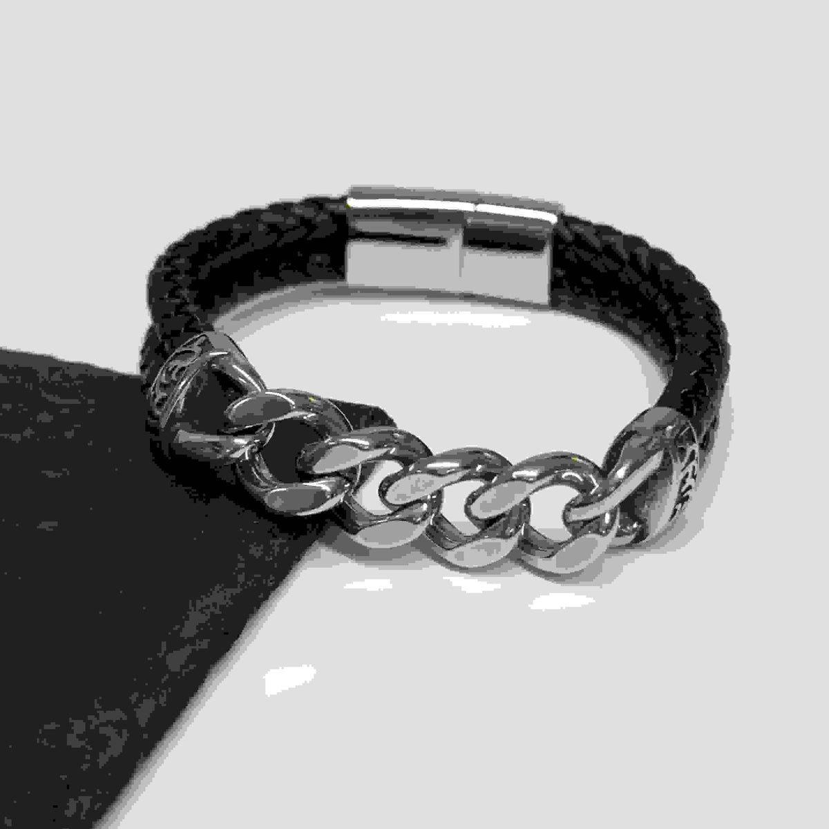 Personalised Urban Steel Leather Bracelet