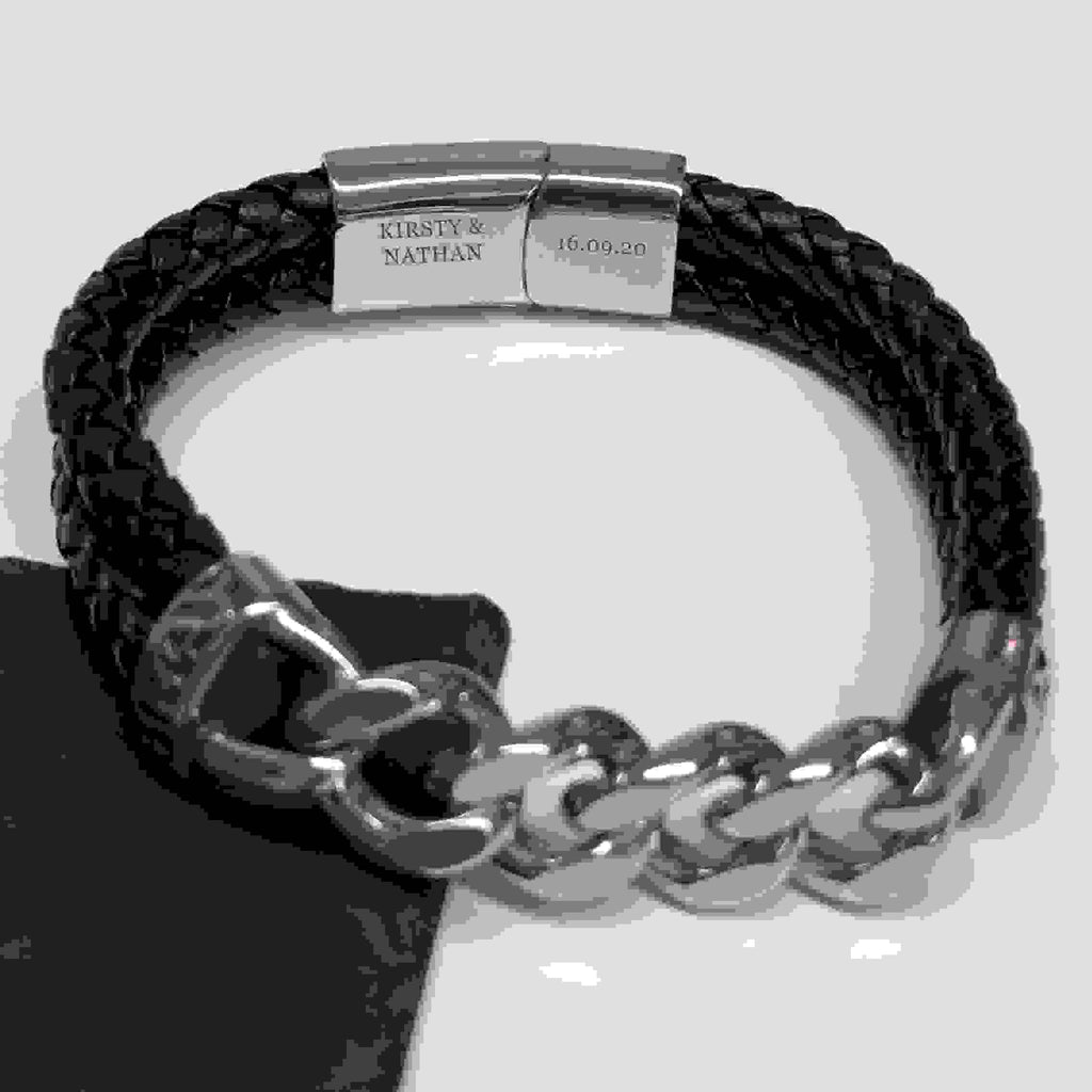 Personalised Urban Steel Leather Bracelet