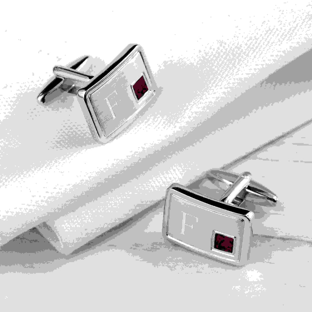 Personalised Rhodium Plated Birthstone Crystal Cufflink Set