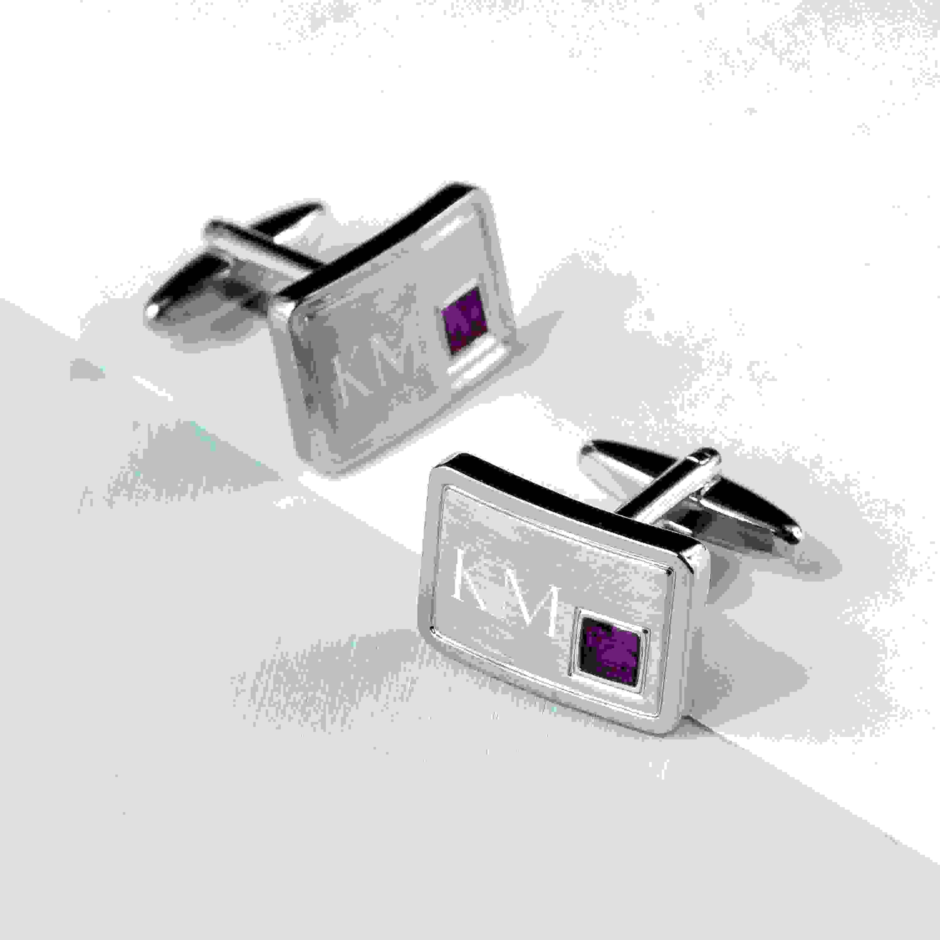 Personalised Rhodium Plated Birthstone Crystal Cufflink Set
