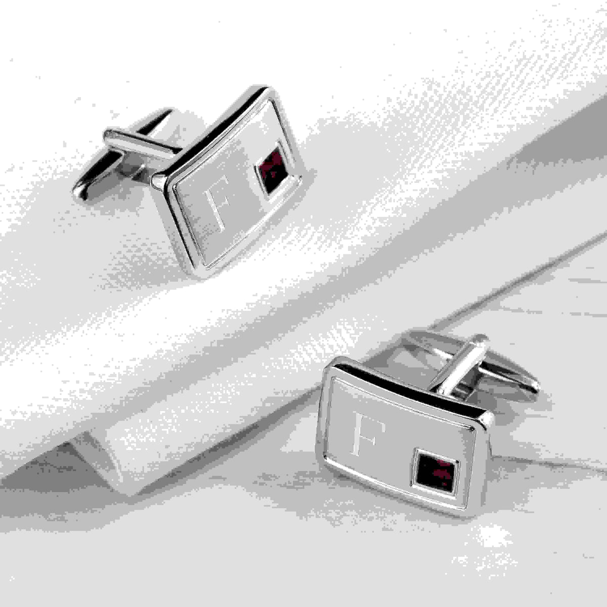 Personalised Rhodium Plated Birthstone Crystal Cufflink Set