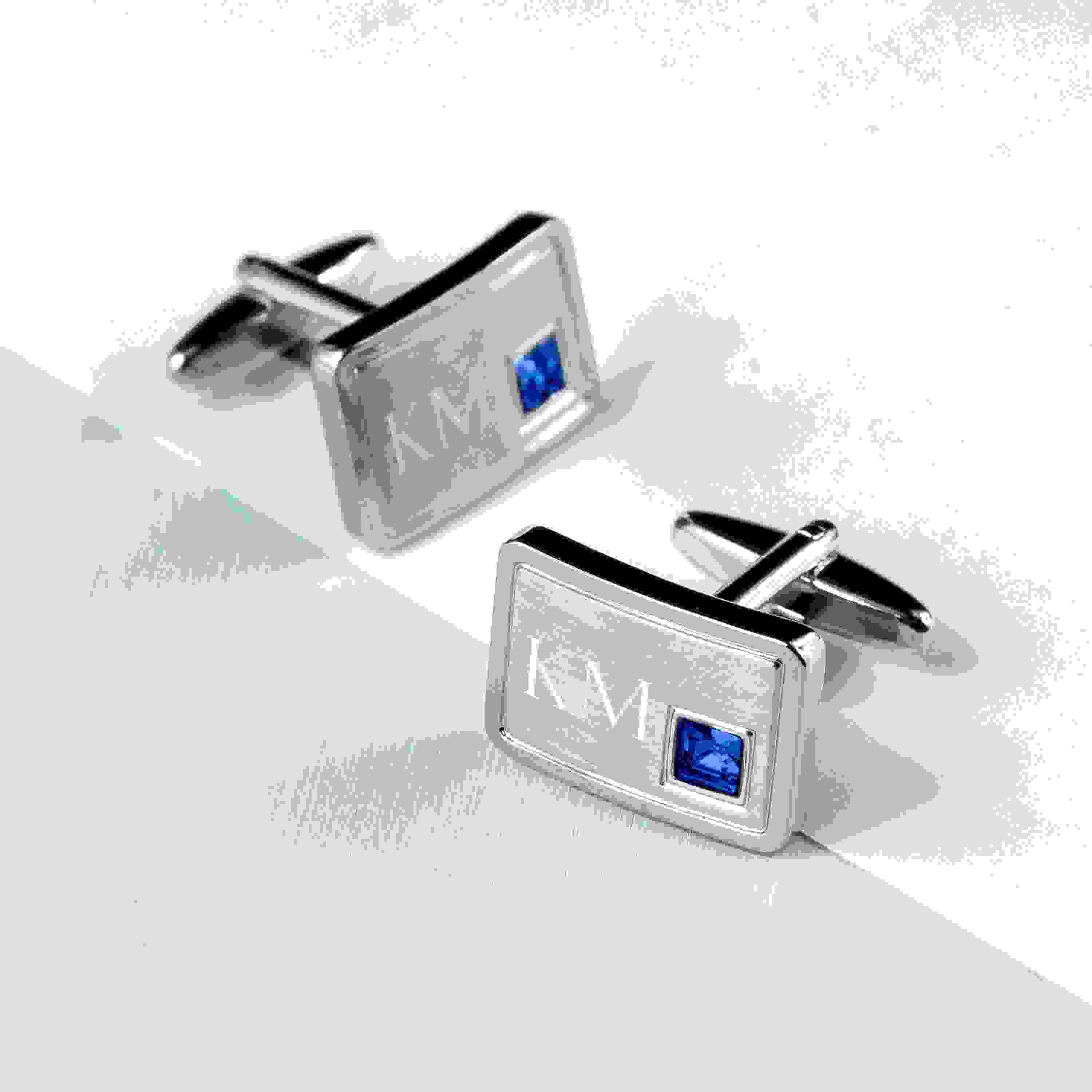 Personalised Rhodium Plated Birthstone Crystal Cufflink Set