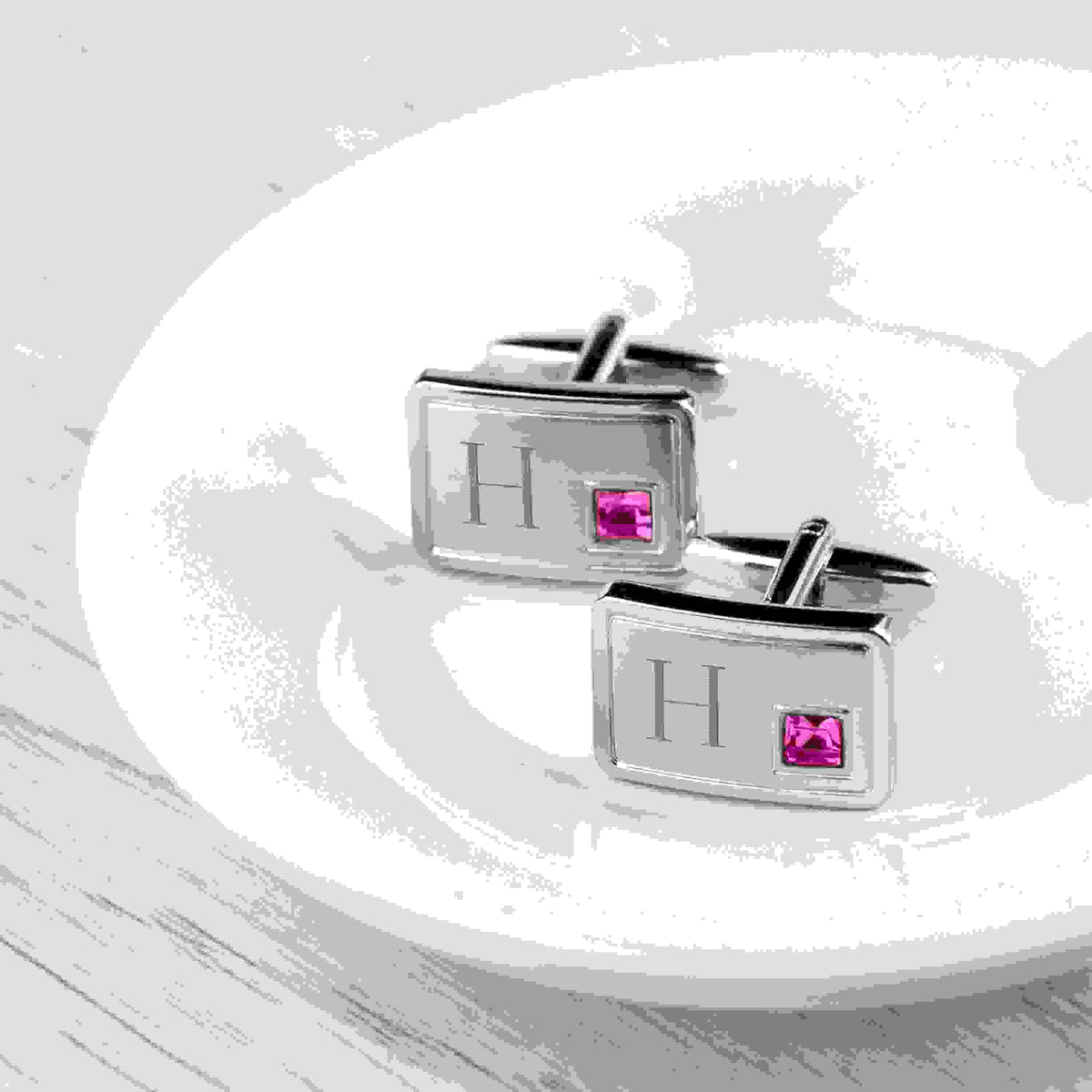 Personalised Rhodium Plated Birthstone Crystal Cufflink Set