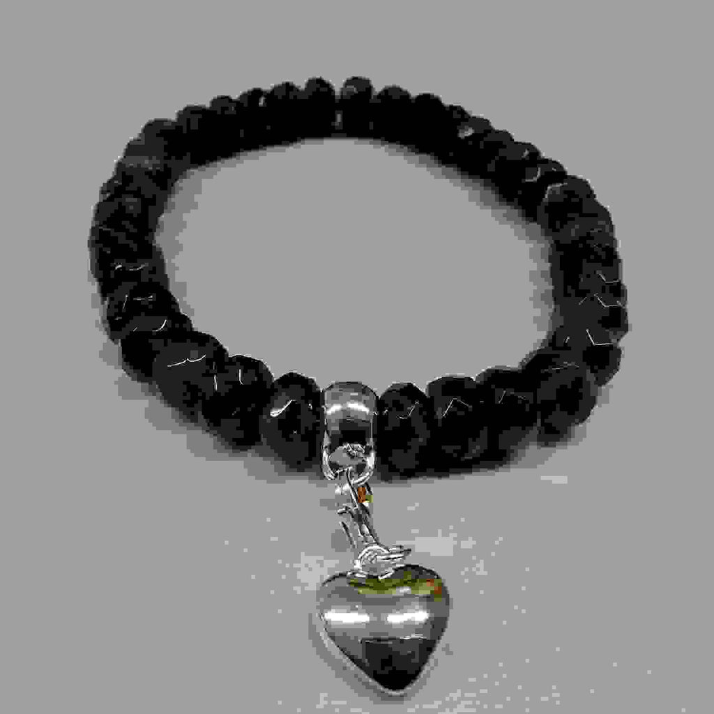 Amethyst Beaded Bracelet with Sterling Silver Heart Charm