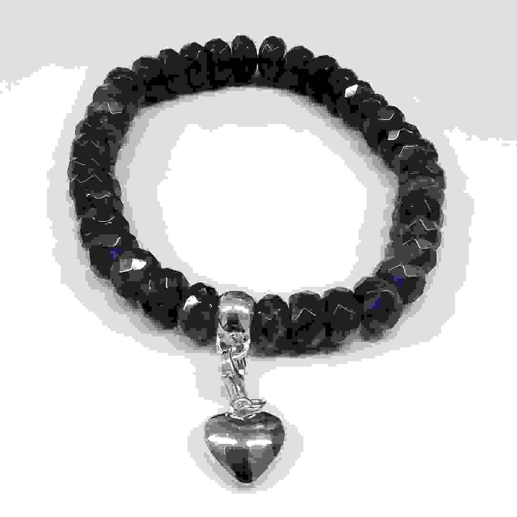 Amethyst Beaded Bracelet with Sterling Silver Heart Charm