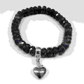 Amethyst Beaded Bracelet with Sterling Silver Heart Charm