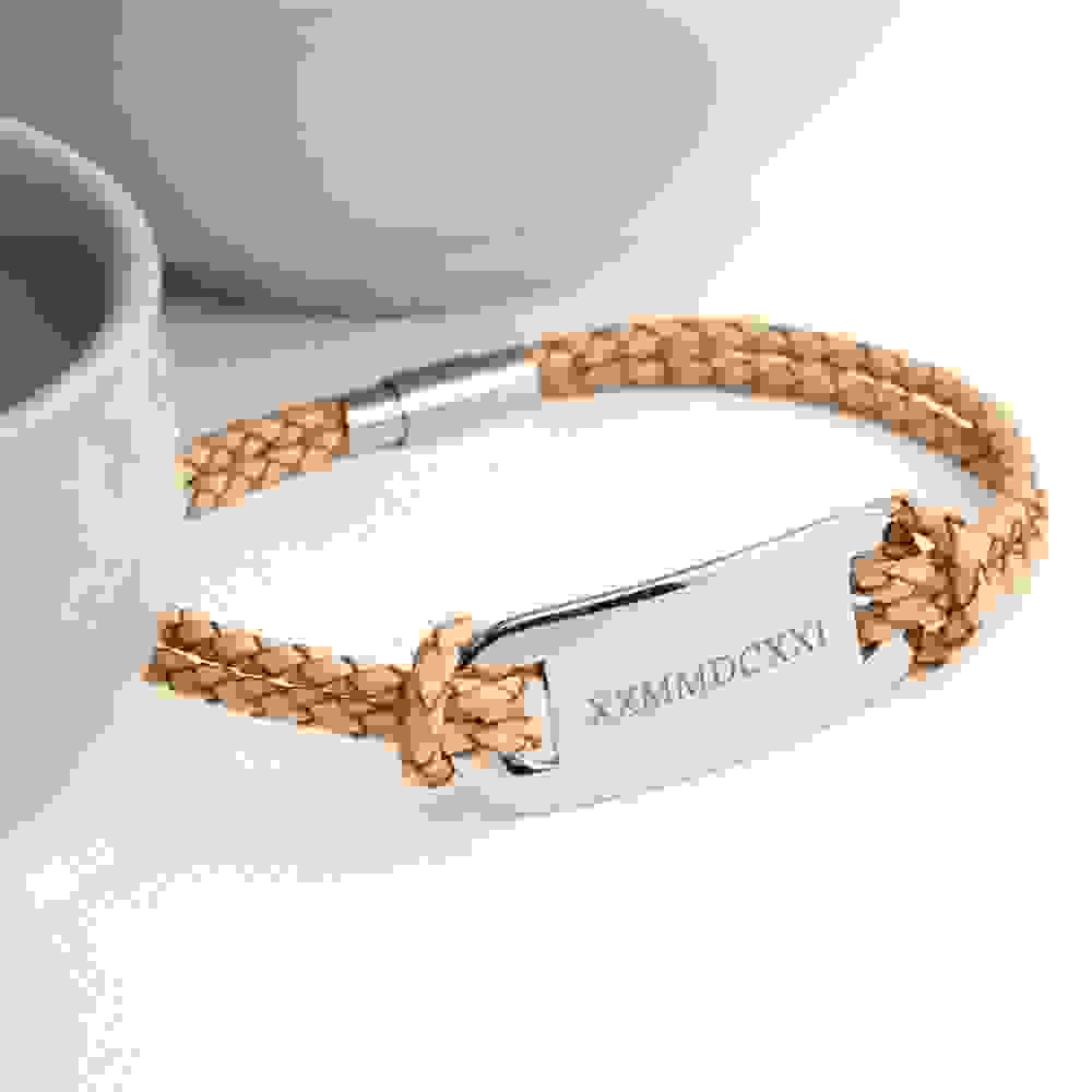 Personalised Men's Roman Numerals Statement Leather Bracelet