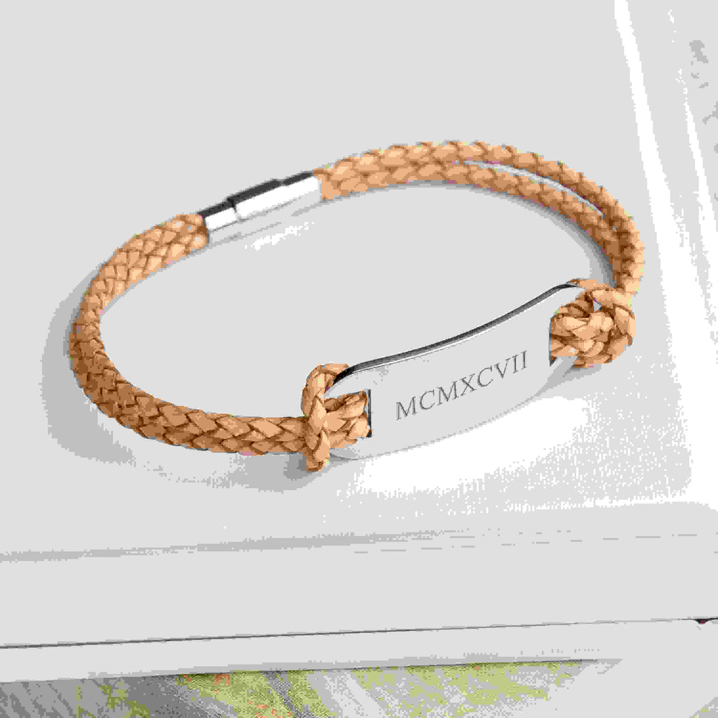 Personalised Men's Roman Numerals Statement Leather Bracelet