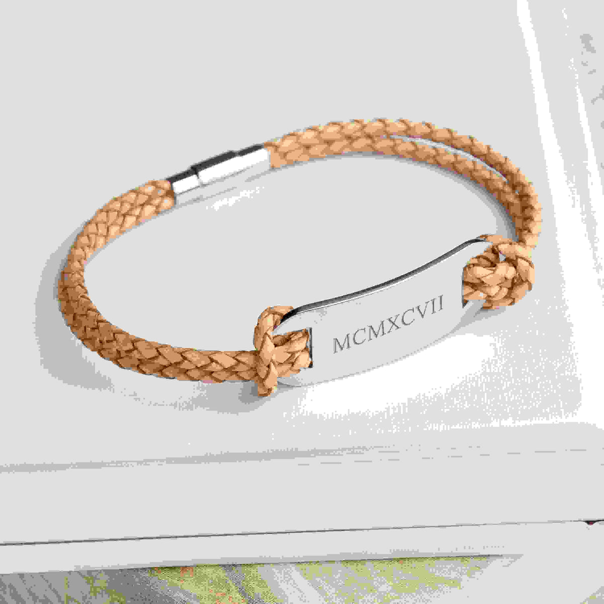 Personalised Men's Roman Numerals Statement Leather Bracelet