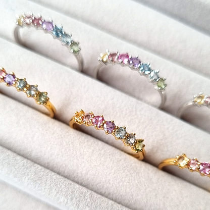 Pastel Rainbow Gemstone Eternity Ring in Sterling Silver - SJR London Timepiece