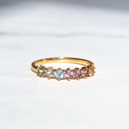 Pastel Rainbow Gemstone Eternity Ring in 18k Gold Vermeil - SJR London Timepiece
