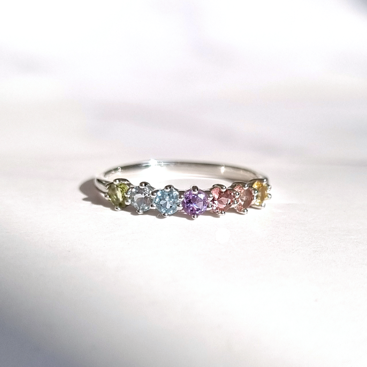 Pastel Rainbow Gemstone Eternity Ring in Sterling Silver - SJR London Timepiece