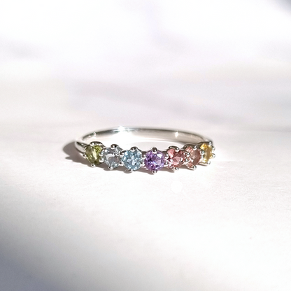 Pastel Rainbow Gemstone Eternity Ring in Sterling Silver - SJR London Timepiece