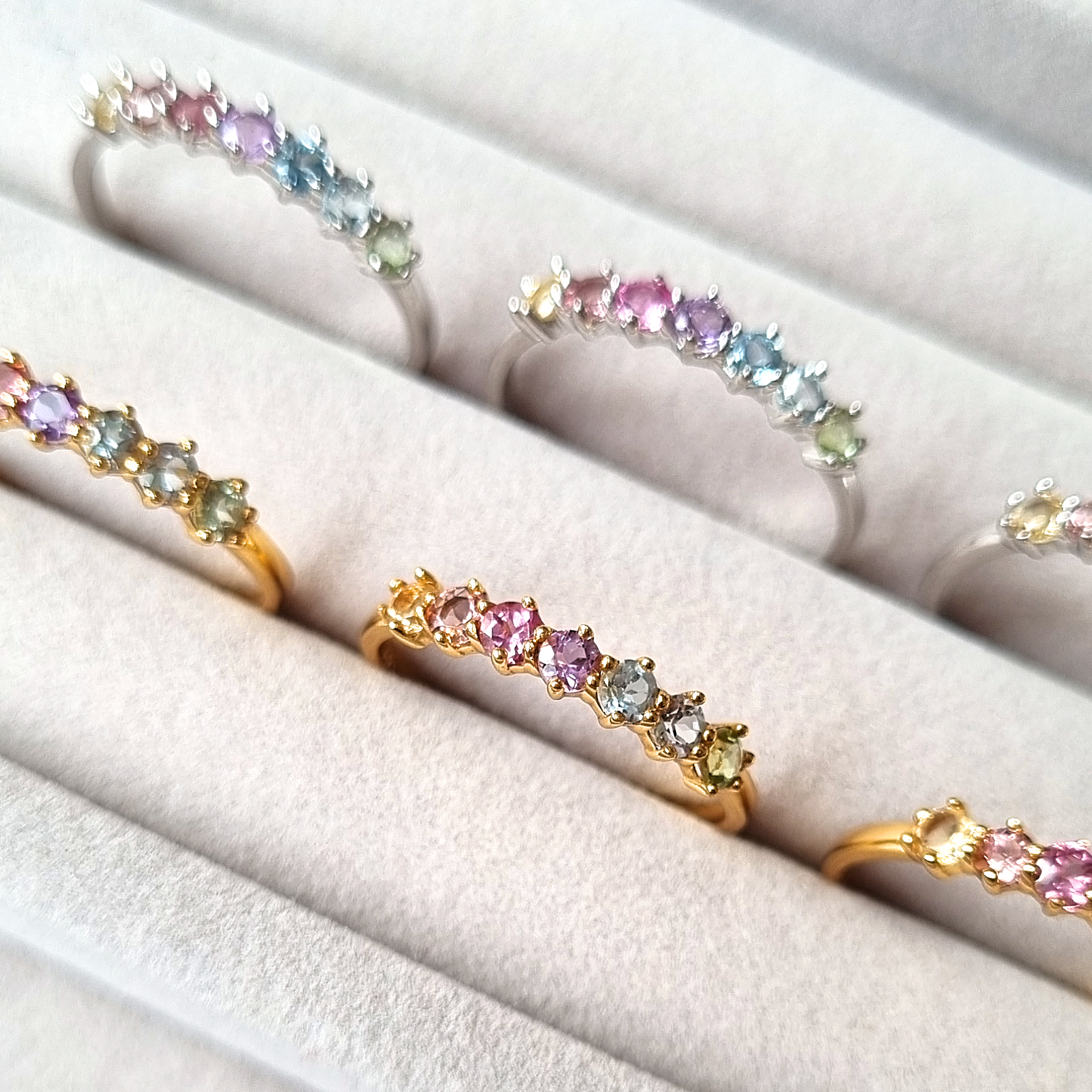 Pastel Rainbow Gemstone Eternity Ring in 18k Gold Vermeil - SJR London Timepiece