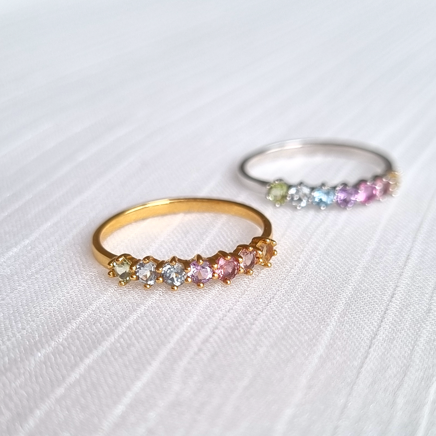 Pastel Rainbow Gemstone Eternity Ring in 18k Gold Vermeil - SJR London Timepiece