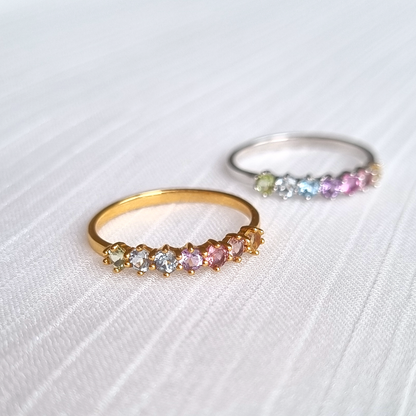 Pastel Rainbow Gemstone Eternity Ring in 18k Gold Vermeil - SJR London Timepiece