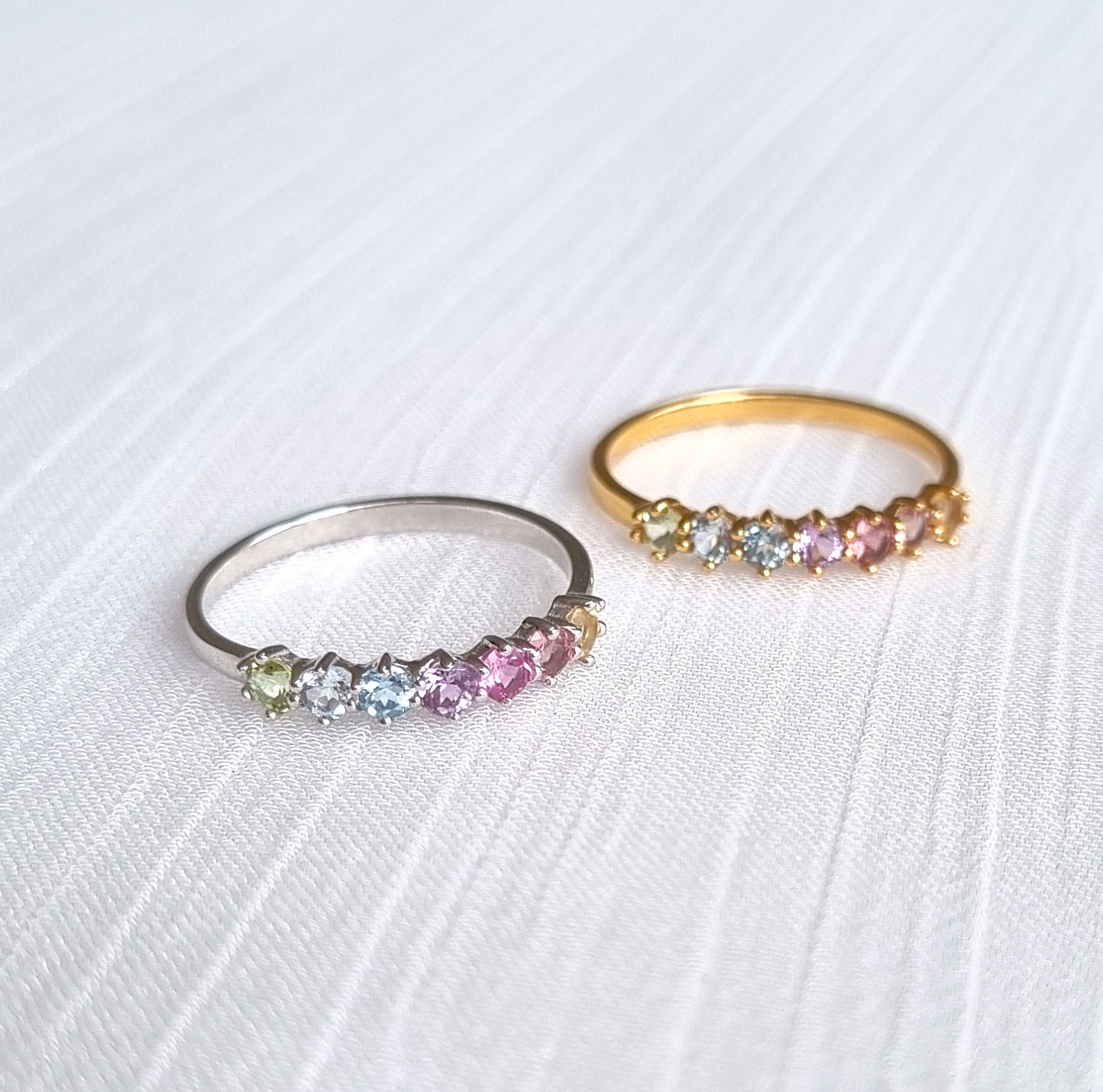 Pastel Rainbow Gemstone Eternity Ring in Sterling Silver - SJR London Timepiece