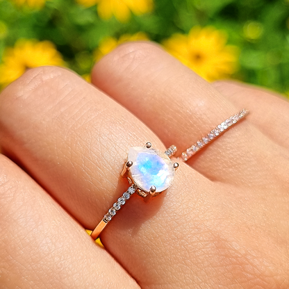 Rainbow Moonstone Ring in Rose Gold Vermeil - SJR London Timepiece