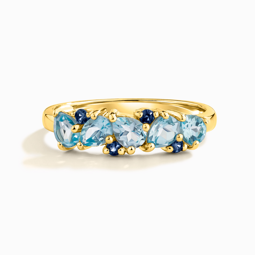 Alliance demi-éternité en saphir bleu et topaze bleue taille poire en vermeil d'or 18 carats