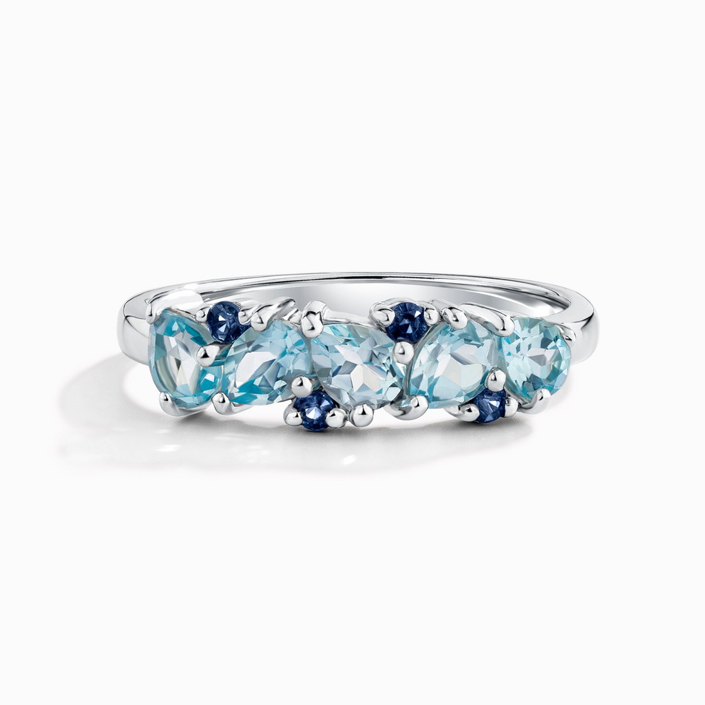Bague demi-éternité en argent sterling avec saphir bleu et topaze bleue taille poire