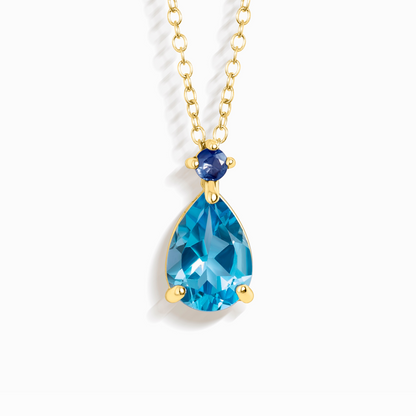 Blue Sapphire & Blue Topaz Pear Cut Pendant Necklace in 18k Gold Vermeil - SJR London Timepiece