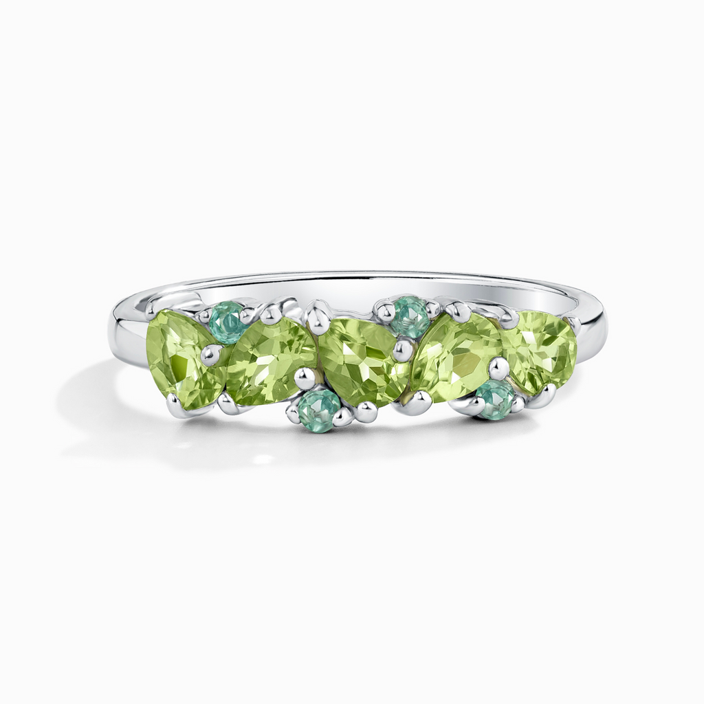 Alliance demi-éternité poire émeraude et péridot en argent sterling