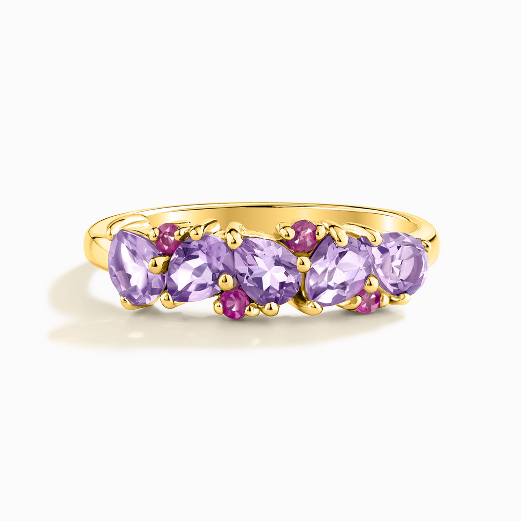 Bande demi-éternité en or vermeil 18 carats avec rubis rose et améthyste taille poire