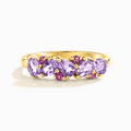 Bande demi-éternité en or vermeil 18 carats avec rubis rose et améthyste taille poire