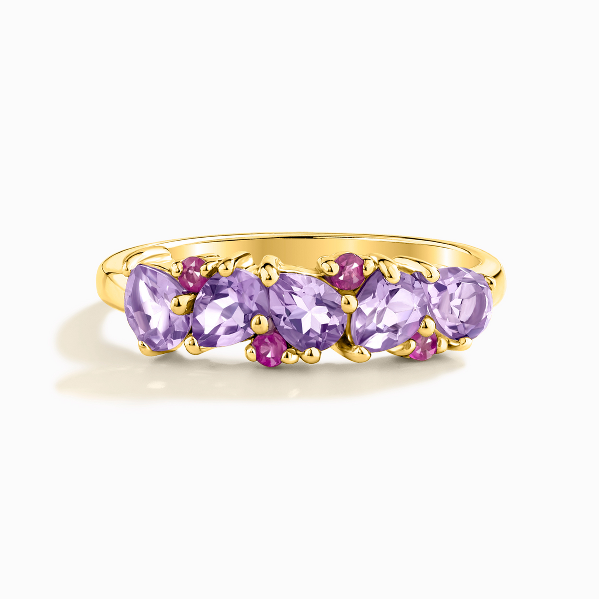 Bande demi-éternité en or vermeil 18 carats avec rubis rose et améthyste taille poire
